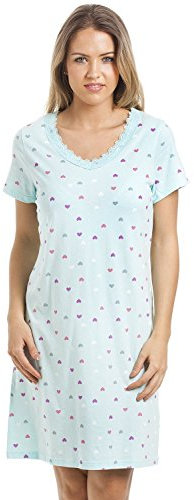 Camille Womens Smooth Soft Cotton Summer Nightshirts 14-16 Purple & Pink Heart