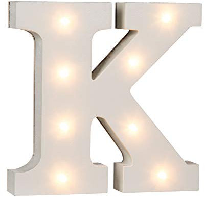 Out of the Blue 57/6084 - Holz Buchstabe K beleuchtet mit 8 LED Lichtern, batteriebetrieben, ca. 16 cm