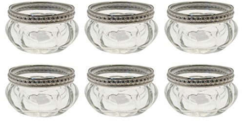 Floralcraft® 3.5cm Glass Tealight Holders Set of 6 – Vintage Votive Candle Holders with Decorative Metal Rim for Weddings, Table Centrepieces, Home Décor & Events