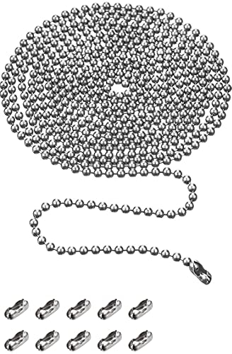 First Blinds Roller Blind Chain Replacement, 10 Feet Beaded Roller Chain with 10 Matching Connectors (4.5 mm, Silver)
