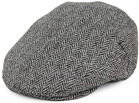 Jaxon & James Kinloch Harris Tweed Schiebermütze mit Fischgrätmuster - Schwarz-Grau - L