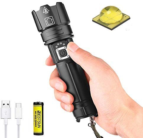 Taschenlampe LED Aufladbar 500000 Lumen, LED Taschenlampe Extrem Hell, XHP70 LED Taschenlampen Batteriebetrieben, Starke Taktische Taschenlampe mit 4 Modi, wasserdichte, zoombare Lampe zum Camping
