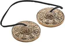 Sonic Energy Tingsha, Ornament (TINGSHA-OR) | Fingerzimbel, 8x8x2 cm, 247 g, handgerfertigt in Indien, inkl. Hülle, ornamentales Muster, Gusslegierung