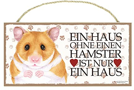 HAMSTER - Haustierschild mit Spruch und realistischer Grafik. Als Tür, Torschild, Wanddekoration geeignet. Für Innen und geschützten Außenbereich. Hausschild, Holztafel.