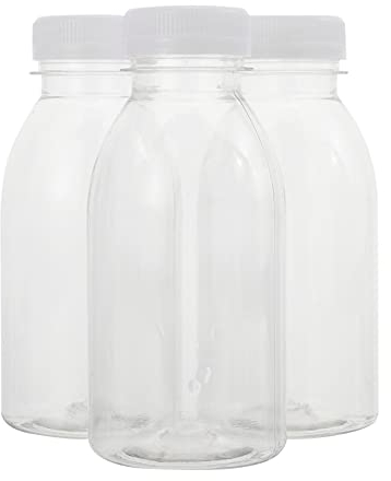 YARNOW 10 Pièces Vide Bouteilles De Jus en Plastique avec des Bouchons Réutilisables Clair en Vrac Les Contenants De Boissons avec Blanc Inviolable Couvercles pour Le Jus Et Autres