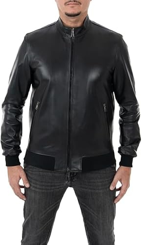 Pelletterie Borghese | Giacca Pelle Uomo Nera | Vestibilità Regolare | Giubbotto Pelle | Bomber Pelle | Vera Pelle | Giacca Moto | Made in Italy | A236B