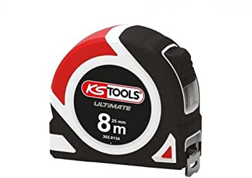 KS Tools - 302.0134 - Mètre ruban 8x25 mm en bi-matière - Avec enrouleur et arrêt automatique - Classe II - Mètre ruban laqué blanc