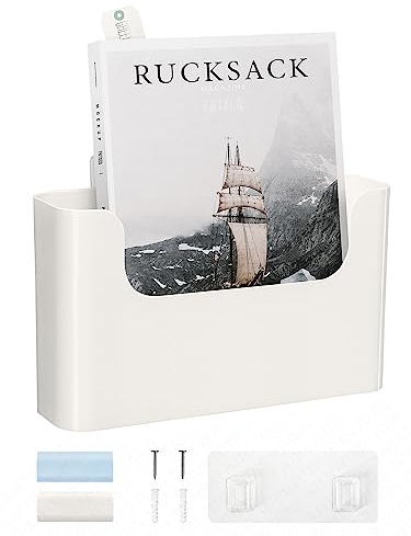 FKTXCO Lot de 2 supports muraux à suspendre sans perçage pour porte de bureau, fournitures de courrier, magazines, enveloppes, planificateur, pochette murale en plastique (blanc cassé)