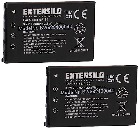 EXTENSILO 2X Akku kompatibel mit Casio Exilim EX-S500 | EX-S600, EX-S880, EX-S770D, EX-S3, EX-S600D, EX-S23 Kamera (700 mAh, 3,7 V, Li-Ion)