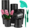 Coolty 100 Stück Pflanzentopf Pflanztöpfe Untertopf, Töpfe Pflanzen mit Pflanzenetiketten und 1 Set Mini Werkzeuge zum Umpflanzen, Schwarz (4 Inch)