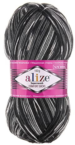 100g Sockenwolle Superwash Comfort 4-fädig Schurwolle Sockengarn Farbauswahl, Farbe:2695 anthrazit grau creme