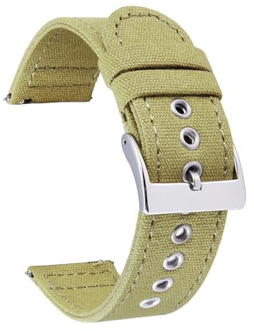 BINLUN Canvas Uhrenarmband Schnellverschluss Stoff Uhrenarmbänder 18mm 20mm 22mm 24mm Textil Ersatzarmbänder für Herren und Damen mit Silber/Schwarze Schnalle