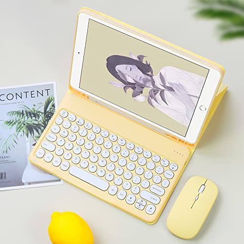 QYiiD Tastaturhülle für iPad Mini 6 8,3 Zoll, niedliche runde Farbtastatur, kabellos, abnehmbar mit magnetischer Schutzhülle mit Stifthalter, für iPad Mini 6. Generation 2021, Gelb