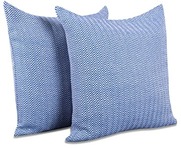Gräfenstayn 2er-Set Premium Kissenbezüge - 100% Baumwolle - 50 x 50 cm - Fischgrätenmuster Deko Kissenbezug, Baumwoll-Kissenhülle für Bett, Sofa oder Couch (Blau)