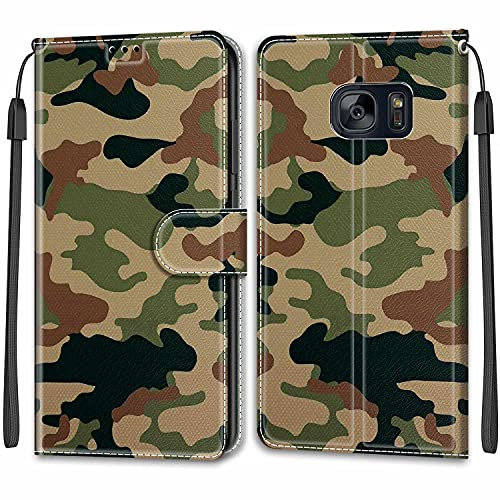 Feyten Coque pour Samsung Galaxy S7, Etui Samsung S7, Housse de Galaxy S7 en Cuir PU, Étui Housse en Cuir de Protection avec [Ranges Cartes] [Magnétique] Flip Portefeuille Antichoc Case(Camouflage)