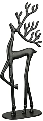 Casablanca Deko Figur Skulptur Rentier aus Aluminium - Schwarze Advent- Weihnachtsdekoration XXL - Dekoration Wohnzimmer Fensterbank Beistelltisch - Höhe 55 cm