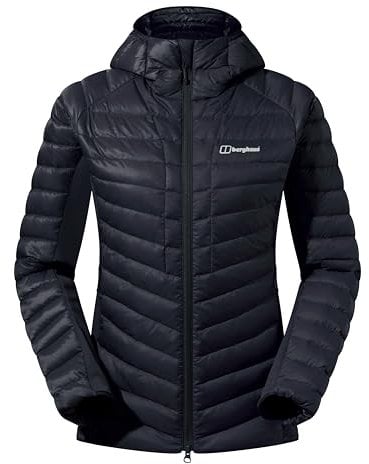 Berghaus Women's Tephra Stretch Reflect 2.0 Hooded Padded Down Jacket | Flattering Stretch Fit | Lightweight | Packable | Puffer Jacket, Black/Black, 14