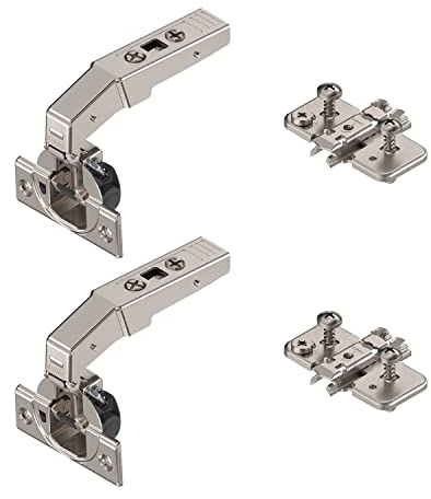 2 x siwitec Blum CLIP top BLUMOTION 95° Stollenscharnier zum Anschrauben mit Feder, Softclose, vernickelt, Innenliegend, inkl. Exzenter-Kreuzmontageplatten