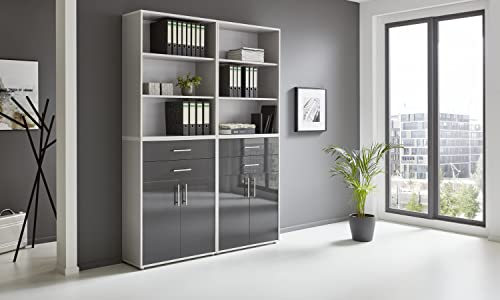 BMG Möbel Aktenschrank Office Edition Set 20, Büroschrank mit Metallgriffen Made in Germany (Lichtgrau/Anthrazit Hochglanz)