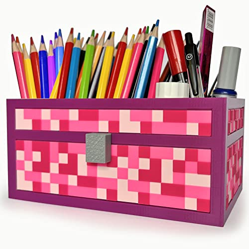KAJAWIS Organizer für Buntstifte – Schreibtisch-Organizer für Kinder im Pixel-Blockdesign, ECO Stiftehalter (Pink)