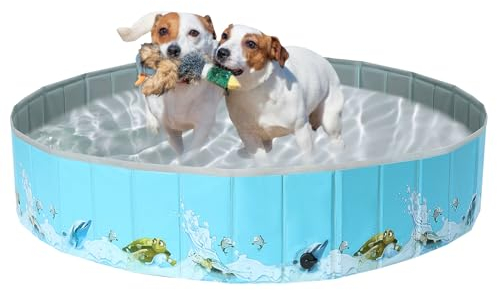 COMSLE Piscine pour Chien, Pataugroire Pliable Bebe pour Animaux de Compagnie PVC épais et Antidérapant, Piscine pour Chien XXL avec Valve de Vidange 80cm / 120cm/ 160cm, Océan