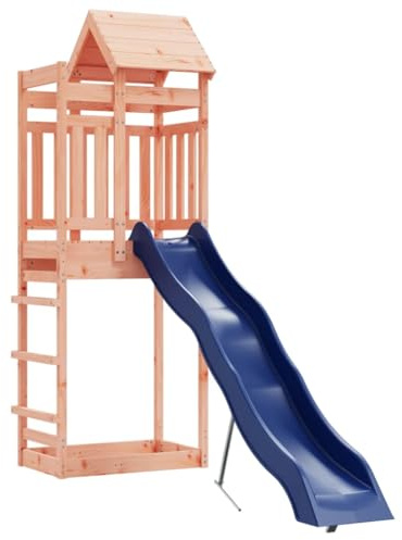 vidaXL Outdoor Playset, Garden Playhouse with Wave Slide, Play Tower for Age 4 and Over, Wooden Playground Equipment, Solid Wood Douglas