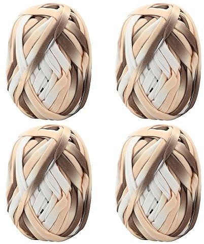 4Pack 100g Grobes Baumwolle Garn zum Stricken und Häkeln T-Shirt Band Strickgarn Baumwolle Überwurfgarn Weiches Großes Garn Häkelgarn Set für Korb Taschen Decken Hüte Spielzeug Schals Gradient F