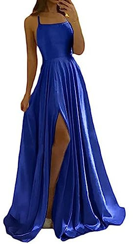xxxiticat Damen Elegant Lange Ballkleider Satin A-Linie Hochzeitskleid Abendkleider Sexy Neckholder Spaghetti Brautkleid Kleider Lang Prinzessin Brautjungfer Kleid(SB,XS)