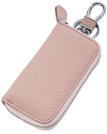 Yizelli Portafoglio Portachiavi in Pelle Unisex con Gancio in Metallo Custodia Portatile Universale Porta Chiavi con Cerniera per Uso Domestico (Rosa Chiaro)