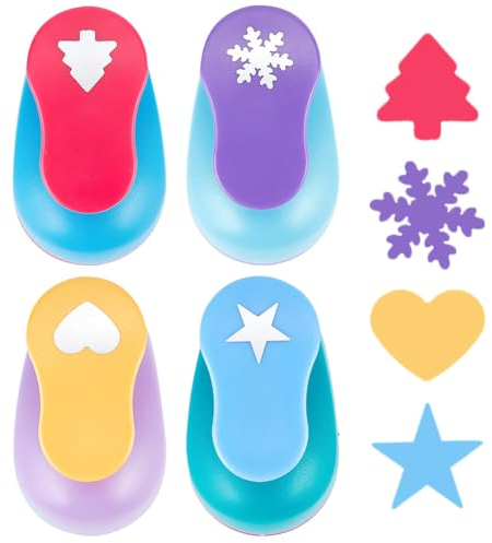 GOMAKERER 4 Pcs Paper Punchers, Mixed Color Scrapbook Crafts Paper Punch Christmas Punchers Mixed Shapes Punches tools for Paper Crafting Scrapbooking Cards Arts DIY Project