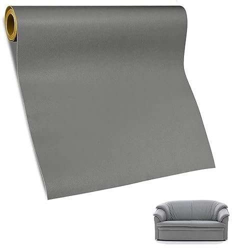 Patch de Réparation en Cuir, Rouleau Adhesif 70 x 137cm, Simili Cuir Autocollant pour Canapés, Sièges de Voiture, Sacs à Main, Vestes, Bricolage, Artisanat (Gris)