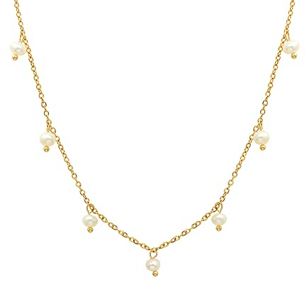 Aleasha Kleine Perlenkette Damen Süßwasserperlen Halskette Gold Choker Schmuck Geschenke