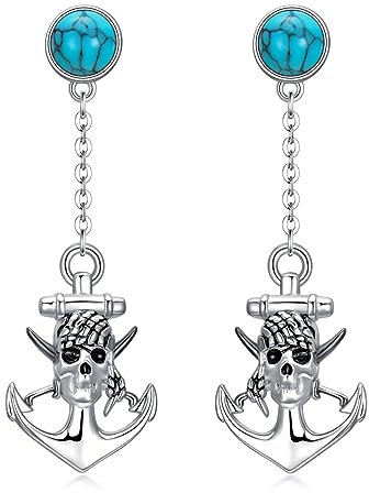 VENACOLY Piraten Ohrringe 925 Sterling Silber Anker Ohrringe Türkis Totenkopf Ohrringe Piraten Anker Schmuck Geschenke für Frauen