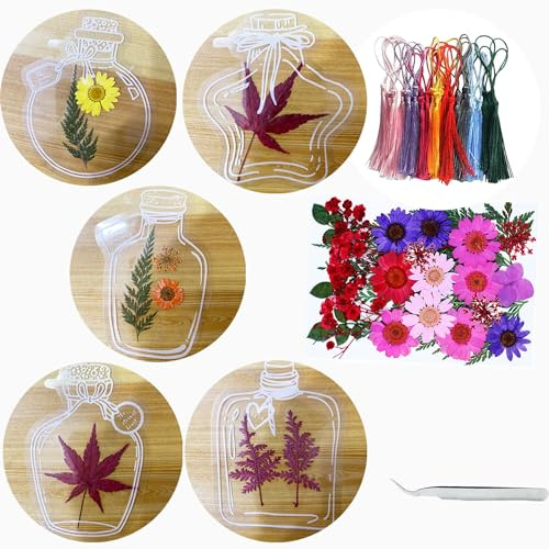 Cayway Trocknete Blüte DIY Handgemachte Flaschenförmige Lesezeichen Set mit Natürlichen Blüten für Floral Design (30 Stück)