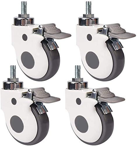 4 medizinische Rollen, M8/M12-Gewinde, 3 Zoll, 4 Zoll, leise Gummiräder, universeller drehbarer Möbelwagen, Transportrollen mit Bremse für Hartholzböden, Teppichfliesen, 70–80 kg pro Rad