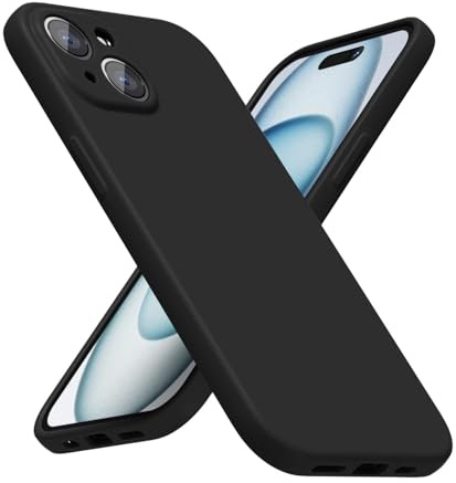 LoeoeL for iPhone 15 Plus Phone Case Silicone, Minimalist Ultra Thin Slim Soft Rubber Gel Solid Color Matte TPU Cute Case for Women Men, Girly Plain Aesthetic Design & Camera Cover Protection, Black