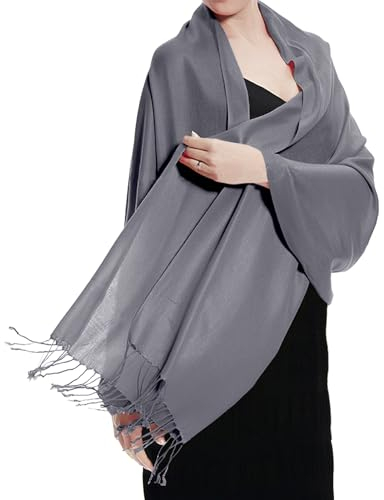 TZ Promise Pashmina Schal, groß, weich, einfarbig, für Damen, Dunkelgrau, Einheitsgröße