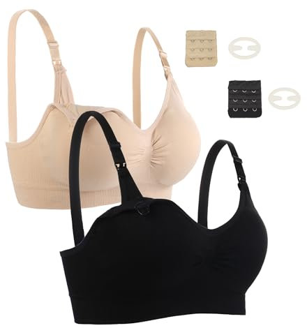 Confezione da 2 reggiseni per allattamento al seno, senza ferretto e senza cuciture, M