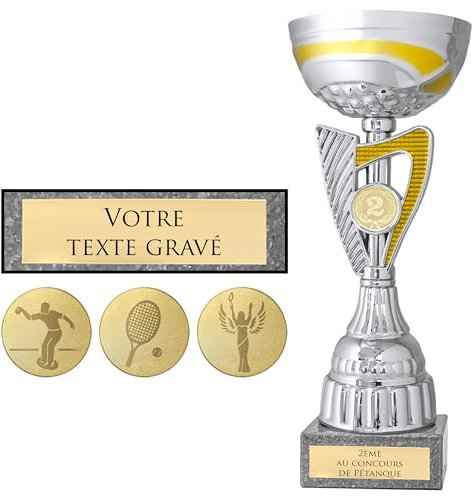 KDO MAGIC Trophée Personnalisable - Coupe personnalisée avec Texte - Gravure - Plusieurs modèles - Or et Argent - Cadeau fête des Pères, Anniversaire, Sport (Modèle Numéro 2)
