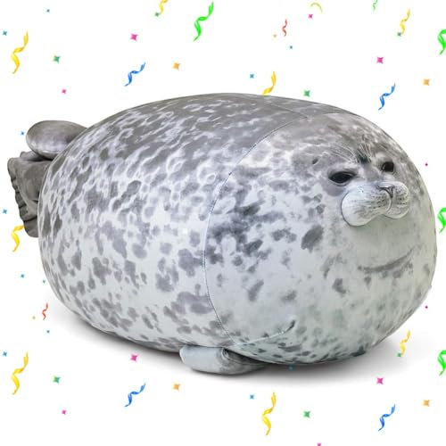PLNVNVP Robbe Plush Niedliches Siegelkissen Robbe Kuscheltier Plüschtier-Schlafkissenspielzeug Seal Plüschtier Stofftier Chubby Blob Seal Pillow Cushion für Kinder (30cm,Graue)