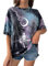 Sofia's Choice Damen Oversize Batik T Shirt mit Schädel Mond Kurzarm Top Locker Oberteile Lila XL