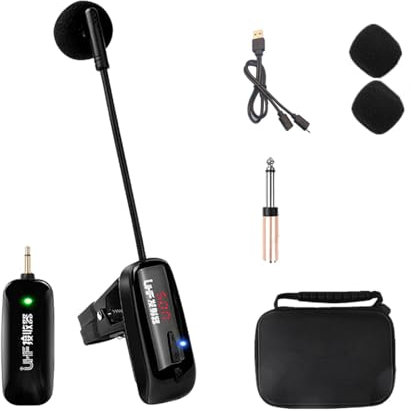 LOVIVER Microphone Saxophone Microphone à Condensateur Instrumental Microphone avec Clip Système de sans Fil pour Cuivres, Bois, Portée de 160 Pieds