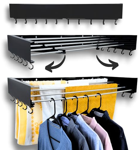 Zetez Stendibiancheria da parete, retrattile e pieghevole, larghezza 80 cm, lineare 4 m, 5 aste in alluminio resistente, capacità 27,2 kg, design salvaspazio, facile installazione, interno/esterno,