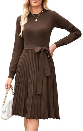 Arach&Cloz Jumper Dress for Women UK Long Sleeve Winter Knitted Dresses Elegant Fall Sweater Coffee