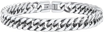 FaithHeart Armband 19cm, Edelstahl Punk Panzerarmband 8mm breit, Kubanische Kette Armband mit Faltverschluss für Damen Jungen