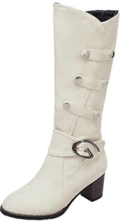 BOTCAM Donna Commercio Estero Tacco spesso Tacco Alto Stivali decorativi in metallo e inverno Signore Nero 39 Con tacco, beige., 37 EU