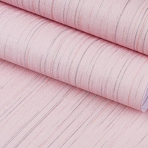FunStick Light Pink Wallpaper Plain Kids Grils Bedroom Wall Paper Textured Grasscloth Linen Peel and Stick Vinyl Wallpaper Self Adhesive Living Room Pastel Pink Patterned Sticky Back Plastic 40CMX2M