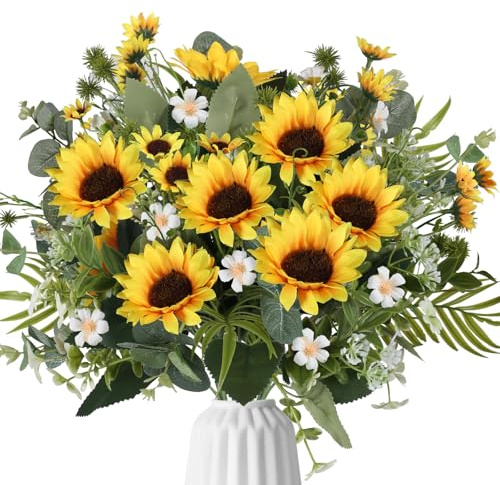Luabue 8 Bündel Sonnenblumen Strauß Künstlich Kunstblumen Deko Seidenblumen | Sonnenblumen Kunstblumenstrauß Wie Echt für Hochzeit Geburtstag Party Haus Balkon Innen Deko
