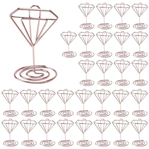 Minnhua 30 Pièces Porte Photo Métal, Conception Unique Porte Nom Table, Support Photo, Numero de Table Mariage Porte Etiquette pour Banquets Fêtes Saint Valentin (Or Rose Diamant)