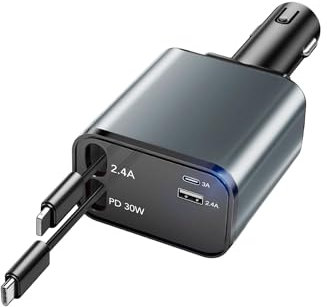 Zigarettenanzünder USB C, Einziehbares Auto Ladegerät Schnellladegerät Auto Zubehör für iPhone 16 15/15 Pro Max/14/13/12/11,Samsung Galaxy Pixel,Car Charger Handy Auto Adapter Kfz Innenraum Ladekabel